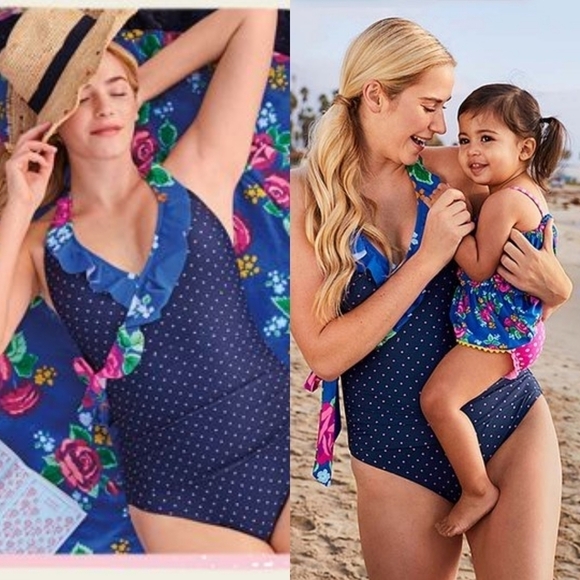 MATILDA Jane Sandcastle Queen Swimsuit Floral Ruffle Halter Pink Polka-dot Small